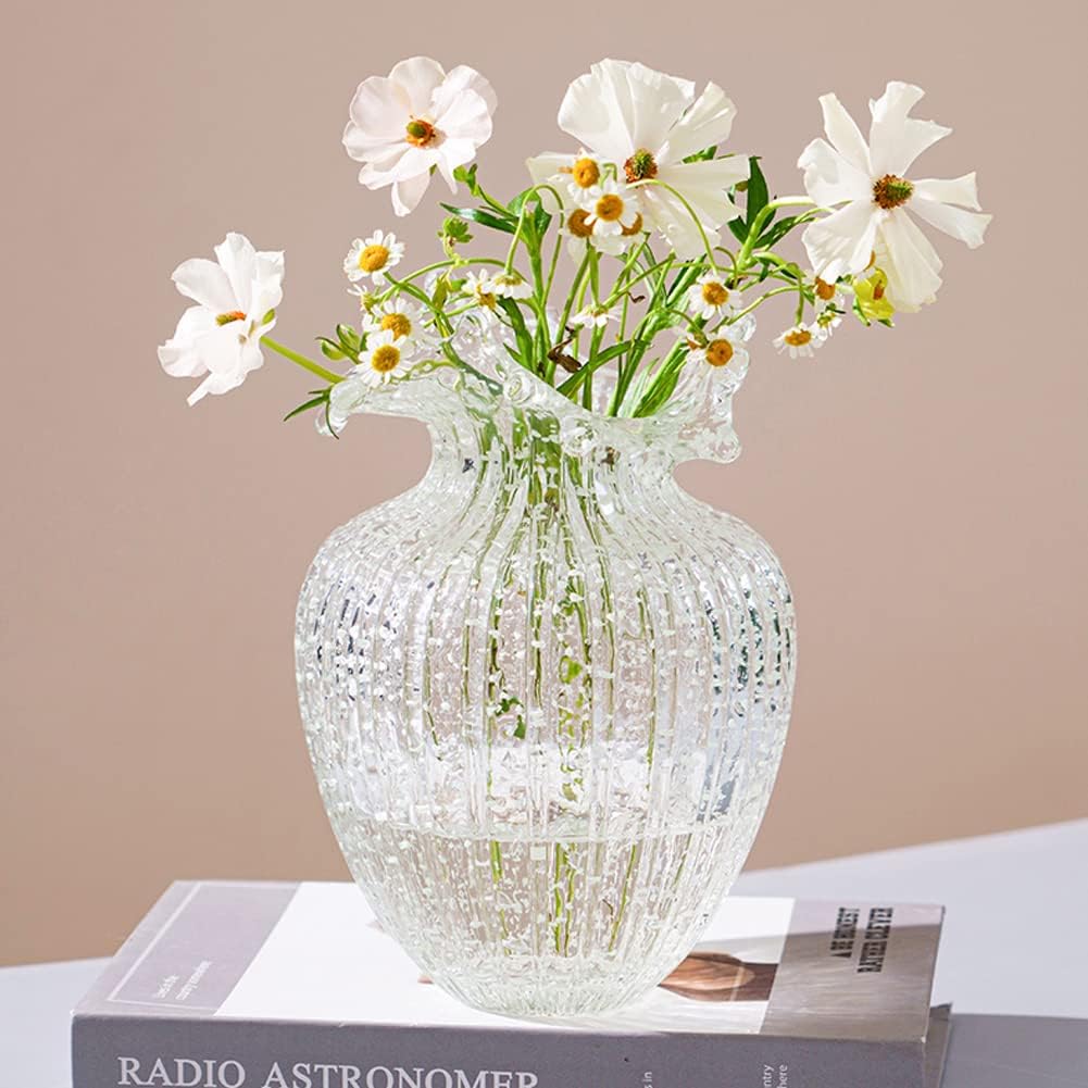 Handmade Glass Flower Vase Luminous Waves Mouth Decorative Vase Vintage Home Decor Rustic Farmhouse