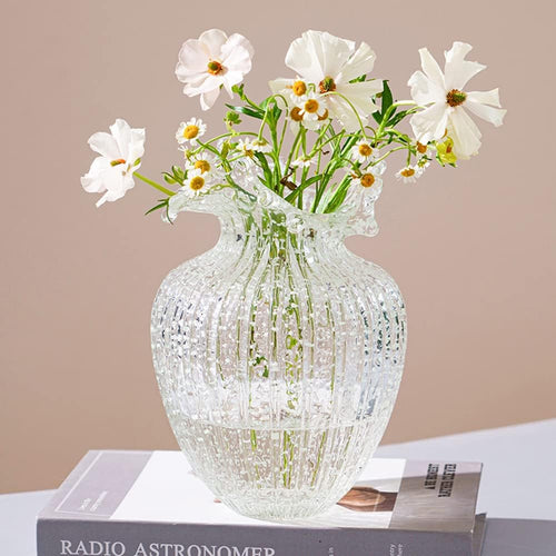 Handmade Glass Flower Vase Luminous Waves Mouth Decorative Vase Vintage Home Decor Rustic Farmhouse
