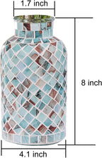 Classic Mosaic Flower Vase for Home Decor, 8”(H) Glass Handmade Table Centerpiece Container for Office, Living Room Kitchen, Wedding. (Summer Road)