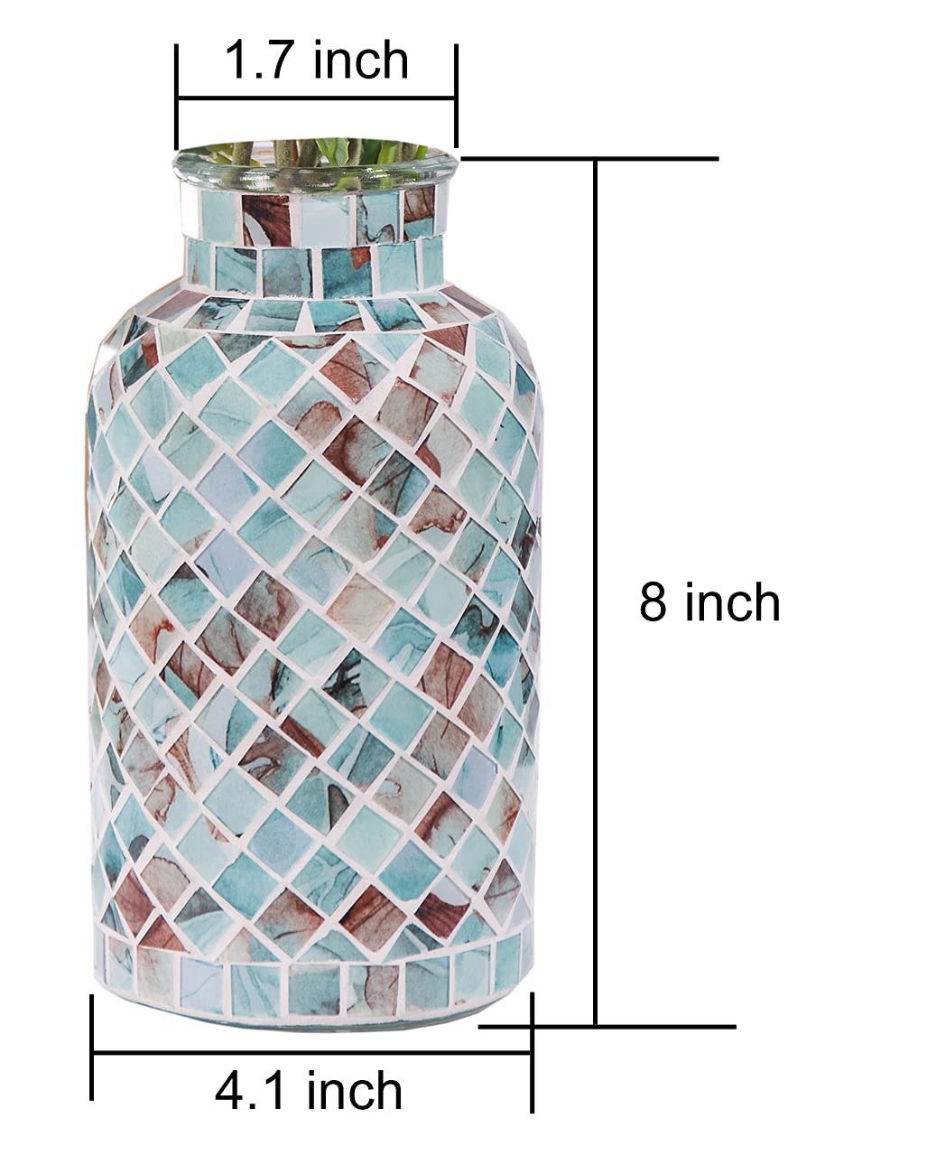 Classic Mosaic Flower Vase for Home Decor, 8”(H) Glass Handmade Table Centerpiece Container for Office, Living Room Kitchen, Wedding. (Summer Road)