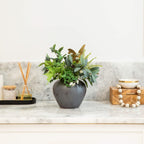 Nearly Natural 7-Inch Black Round Ceramic Urn Vase - Handmade Decorative Flower Vase for Artificial Stems