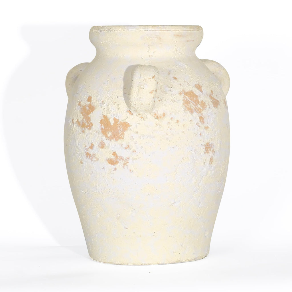 Ronasip White Ceramic Vase with 3 Ear Design, 8.6” Tall,Antique Terracotta Vases, Handmade Pottery, Farmhouse Decor, Wide Mouth Vase for Home Decor
