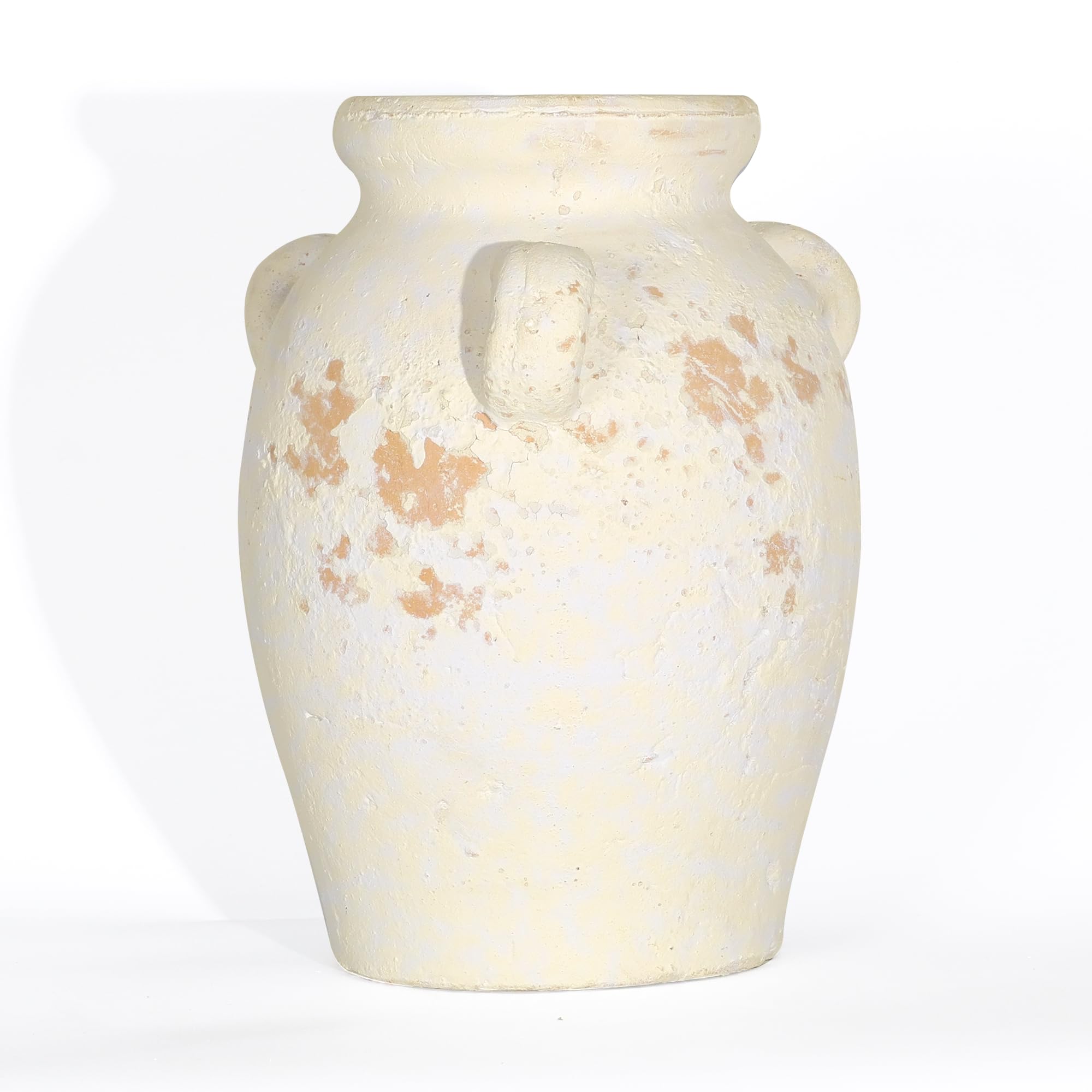 Ronasip White Ceramic Vase with 3 Ear Design, 8.6” Tall,Antique Terracotta Vases, Handmade Pottery, Farmhouse Decor, Wide Mouth Vase for Home Decor