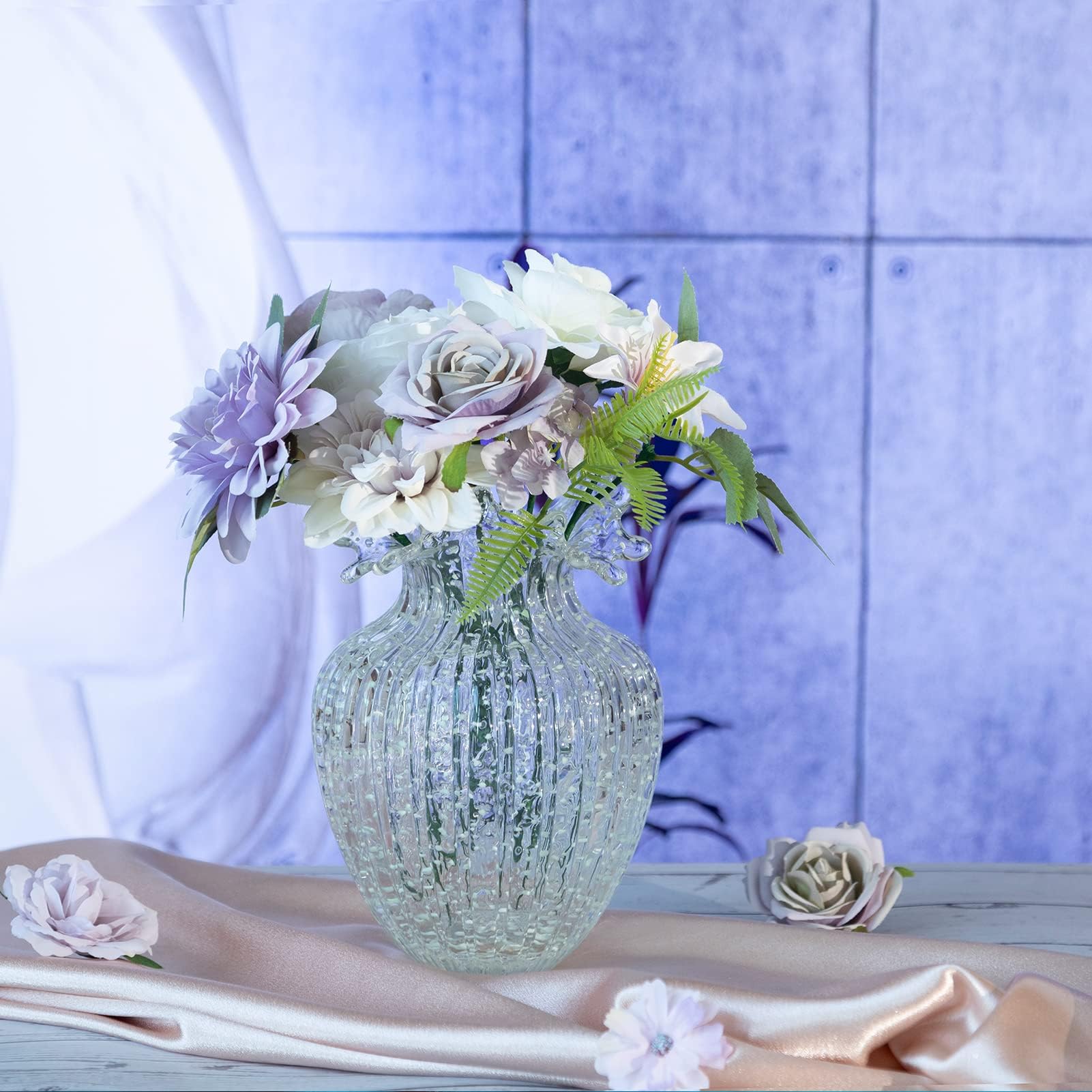 Handmade Glass Flower Vase Luminous Waves Mouth Decorative Vase Vintage Home Decor Rustic Farmhouse