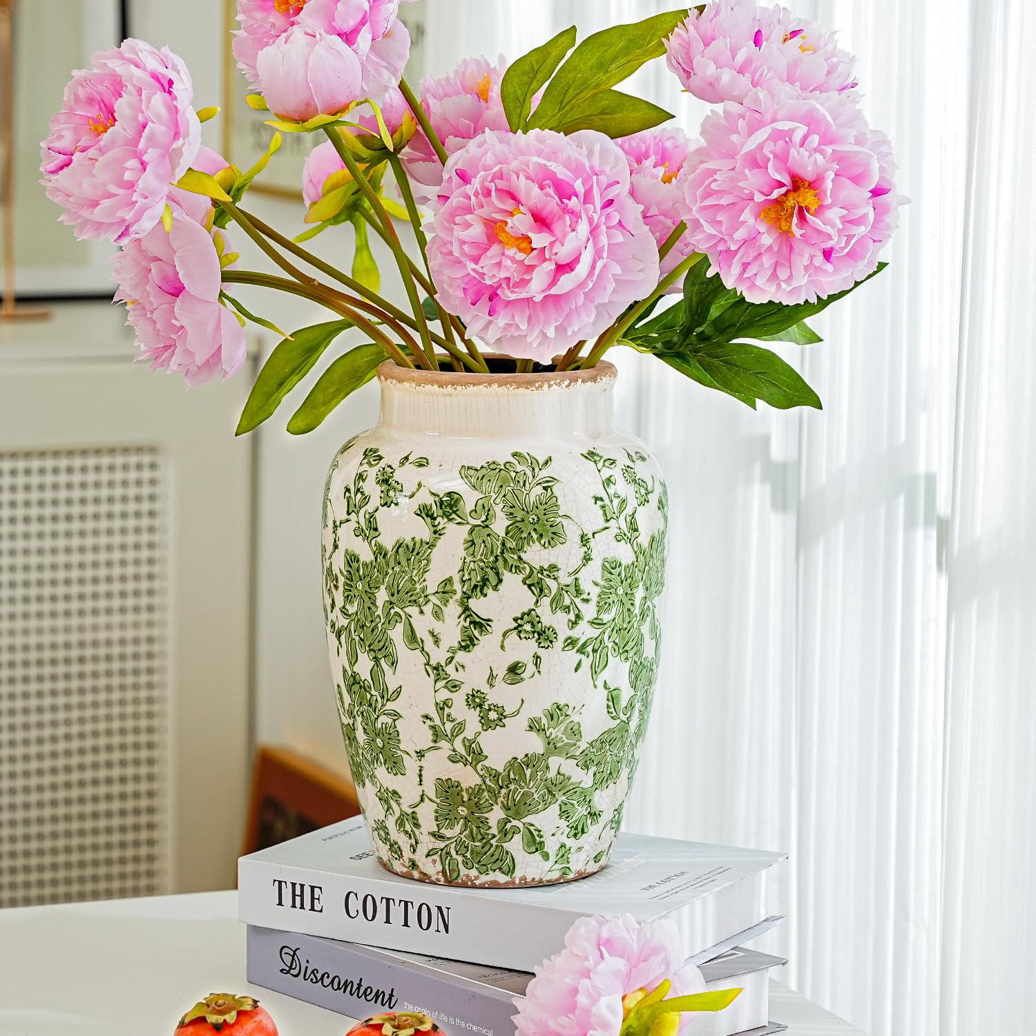 Sungmor Ceramic Flower Vase, Vintage Ice Cracked Glaze Porcelain Vase, Pretty Home Decor Vase for Flower Arrangement