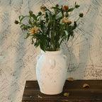 Ronasip White Ceramic Vase with 3 Ear Design, 8.6” Tall,Antique Terracotta Vases, Handmade Pottery, Farmhouse Decor, Wide Mouth Vase for Home Decor